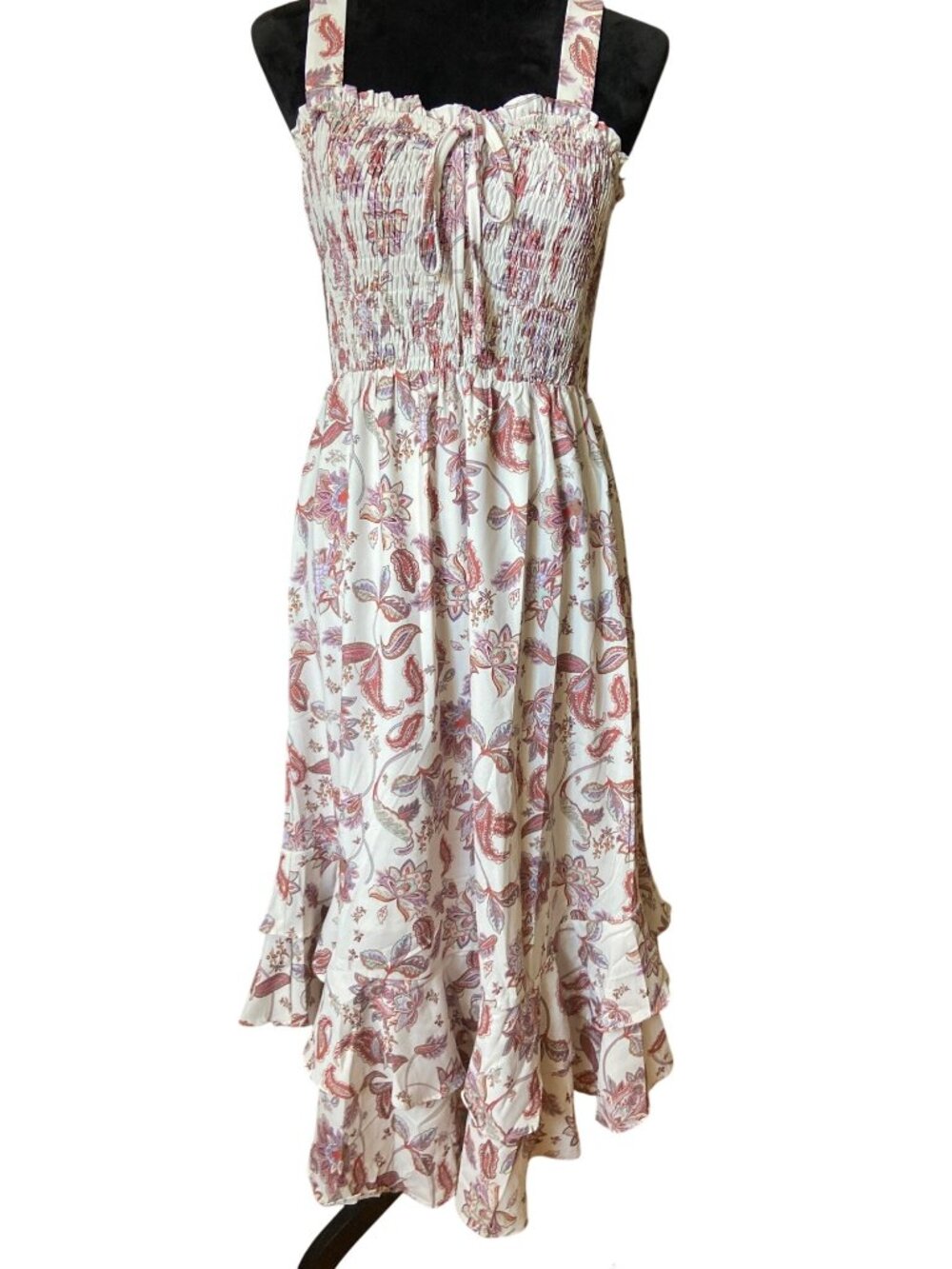 GRACE KARIN Floral Paisley Smocked Maxi Dress Size Small Boho Tiered Sundress